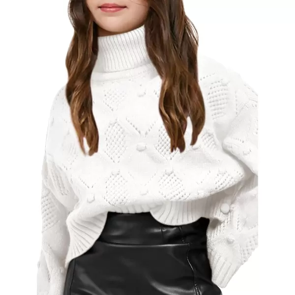Haloumoning Girls Turtleneck Sweaters Kids Long Batwing Sleeve Chunky Knit Pullover Jumper 5-14 Years
