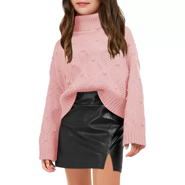 Haloumoning Girls Turtleneck Sweaters Kids Long Batwing Sleeve Chunky Knit Pullover Jumper 5-14 Years