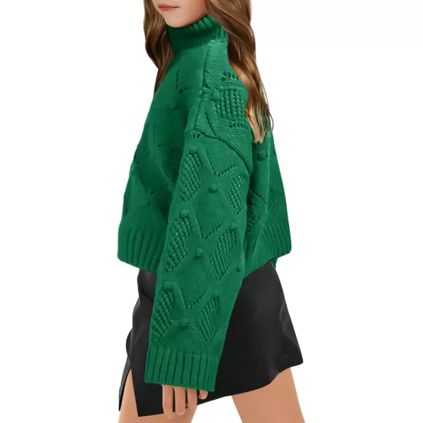 Haloumoning Girls Turtleneck Sweaters Kids Long Batwing Sleeve Chunky Knit Pullover Jumper 5-14 Years