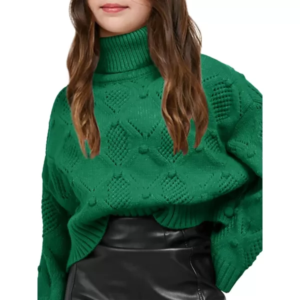 Haloumoning Girls Turtleneck Sweaters Kids Long Batwing Sleeve Chunky Knit Pullover Jumper 5-14 Years