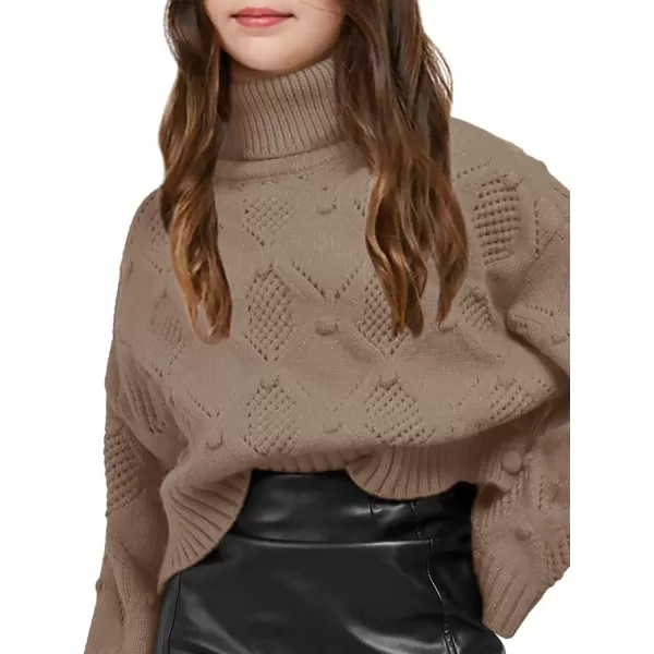 Haloumoning Girls Turtleneck Sweaters Kids Long Batwing Sleeve Chunky Knit Pullover Jumper 5-14 Years