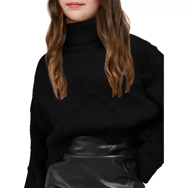 Haloumoning Girls Turtleneck Sweaters Kids Long Batwing Sleeve Chunky Knit Pullover Jumper 5-14 Years