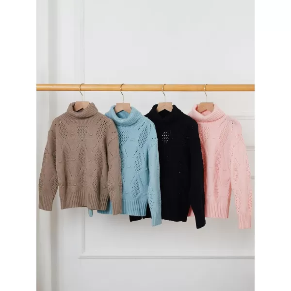 Haloumoning Girls Turtleneck Sweaters Kids Long Batwing Sleeve Chunky Knit Pullover Jumper 5-14 Years