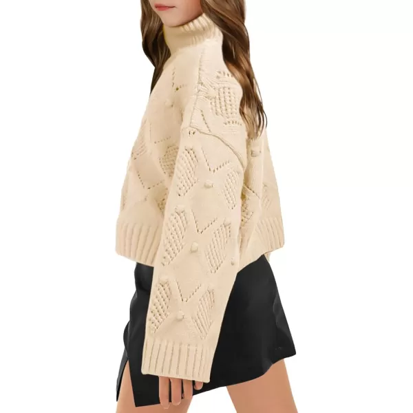 Haloumoning Girls Turtleneck Sweaters Kids Long Batwing Sleeve Chunky Knit Pullover Jumper 5-14 Years