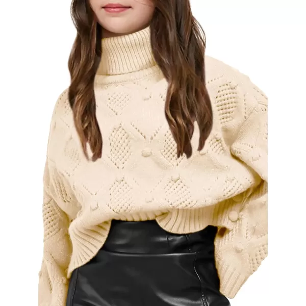 Haloumoning Girls Turtleneck Sweaters Kids Long Batwing Sleeve Chunky Knit Pullover Jumper 5-14 Years