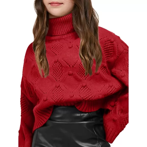 Haloumoning Girls Turtleneck Sweaters Kids Long Batwing Sleeve Chunky Knit Pullover Jumper 5-14 Years