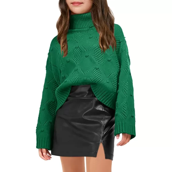 Haloumoning Girls Turtleneck Sweaters Kids Long Batwing Sleeve Chunky Knit Pullover Jumper 5-14 Years