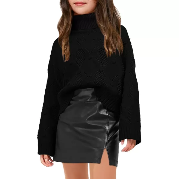 Haloumoning Girls Turtleneck Sweaters Kids Long Batwing Sleeve Chunky Knit Pullover Jumper 5-14 Years