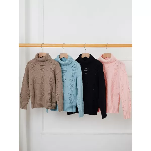 Haloumoning Girls Turtleneck Sweaters Kids Long Batwing Sleeve Chunky Knit Pullover Jumper 5-14 Years