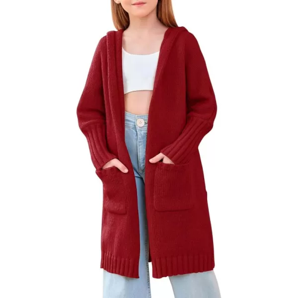 Girls Hooded Long Cardigan Kids Fashion Open Front Knit Sweater Outerwear Coat 5-14 Years
