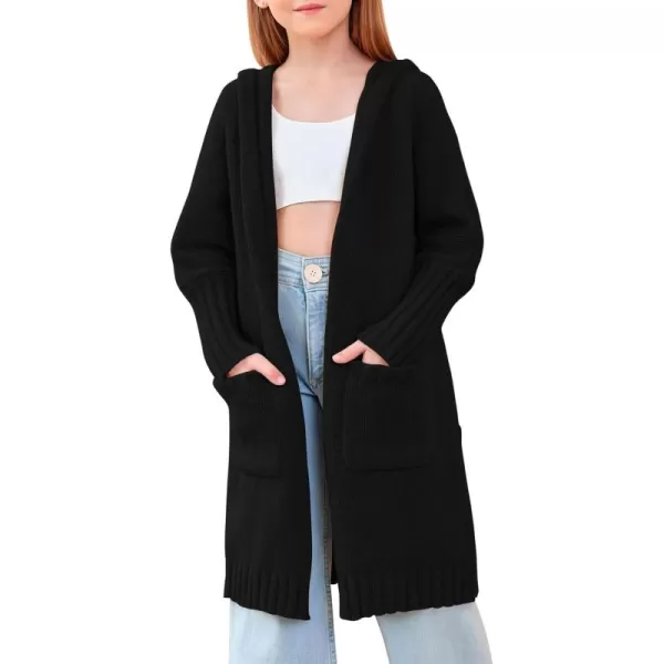 Girls Hooded Long Cardigan Kids Fashion Open Front Knit Sweater Outerwear Coat 5-14 Years