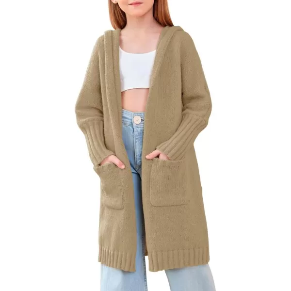 Girls Hooded Long Cardigan Kids Fashion Open Front Knit Sweater Outerwear Coat 5-14 Years