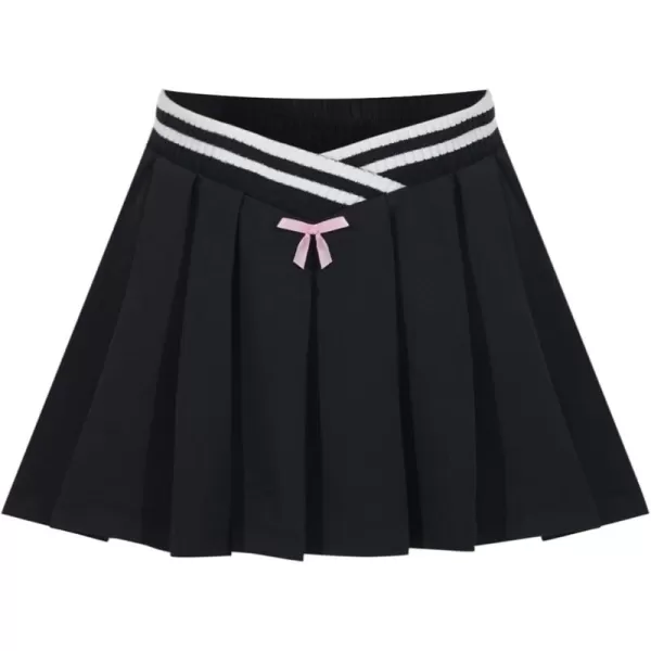 Girls Pleated Skirt Kids Cute Crossover High Waist School Uniform A-Line Skater Skirts