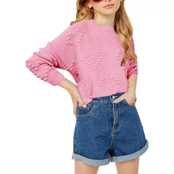 Haloumoning Girls Cute Heart Love Print Sweater Tops Oversized Crew Neck Dot Ball Knitted Valentine Pullover 5-14 Years