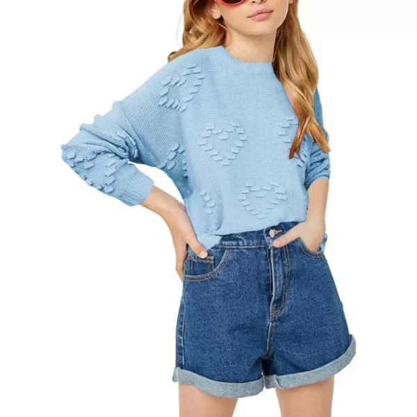Haloumoning Girls Cute Heart Love Print Sweater Tops Oversized Crew Neck Dot Ball Knitted Valentine Pullover 5-14 Years