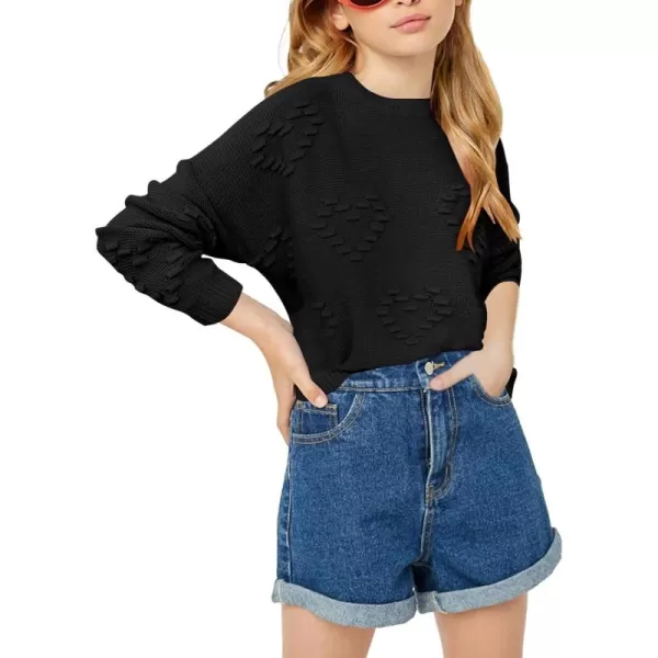 Haloumoning Girls Cute Heart Love Print Sweater Tops Oversized Crew Neck Dot Ball Knitted Valentine Pullover 5-14 Years