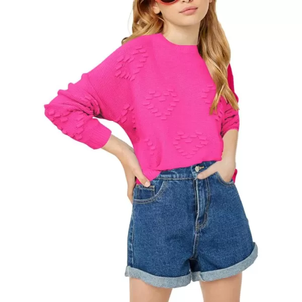 Haloumoning Girls Cute Heart Love Print Sweater Tops Oversized Crew Neck Dot Ball Knitted Valentine Pullover 5-14 Years