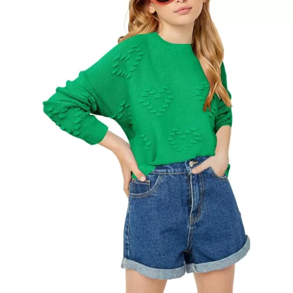 Haloumoning Girls Cute Heart Love Print Sweater Tops Oversized Crew Neck Dot Ball Knitted Valentine Pullover 5-14 Years