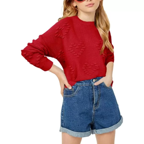 Haloumoning Girls Cute Heart Love Print Sweater Tops Oversized Crew Neck Dot Ball Knitted Valentine Pullover 5-14 Years