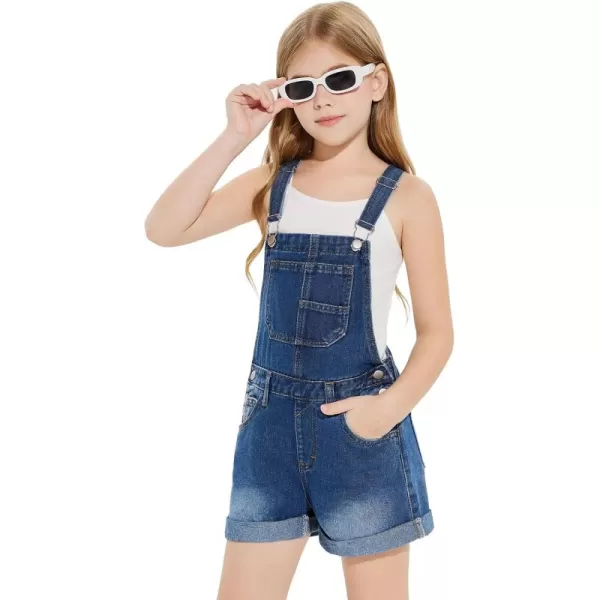 Haloumoning Girls Denim Overalls Kids Summer Sleeveless Rompers Overall Shorts 5-14 Years