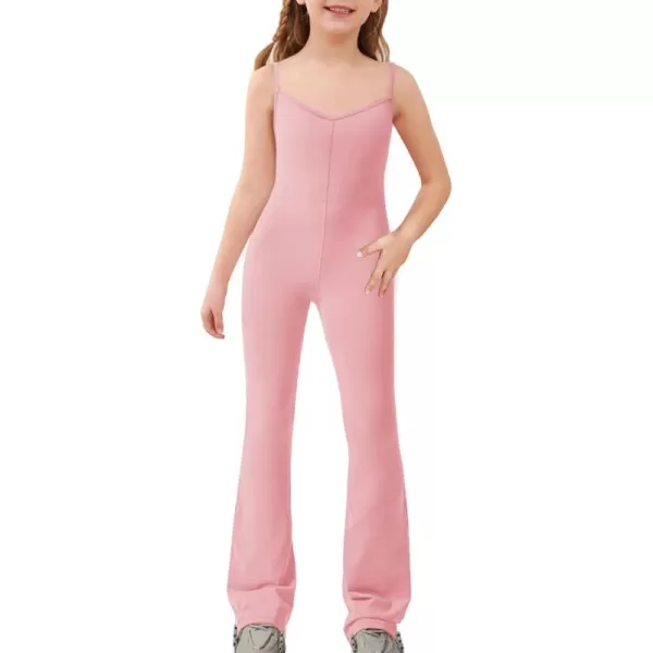 Haloumoning Girls Flare Jumpsuit Spaghetti Straps Dance Unitard Romper Kids Casual Playsuit