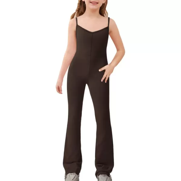 Haloumoning Girls Flare Jumpsuit Spaghetti Straps Dance Unitard Romper Kids Casual Playsuit