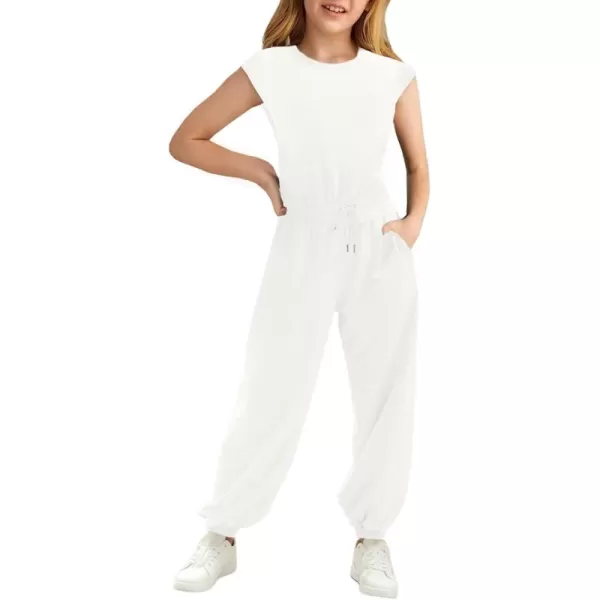 Haloumoning Girls Jumpsuits Kids Fashion Crewneck Elastic Waist Long Pants Rompers with Pockets 5-14 Years