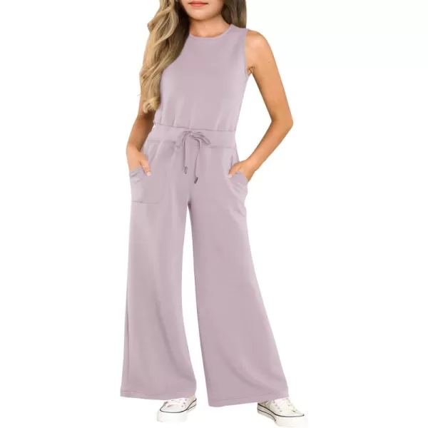 Haloumoning Girl's Jumpsuits Sleeveless Round Neck Wide Leg One Piece Rompers Little Kid Big Kids