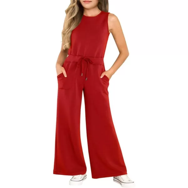 Haloumoning Girl's Jumpsuits Sleeveless Round Neck Wide Leg One Piece Rompers Little Kid Big Kids