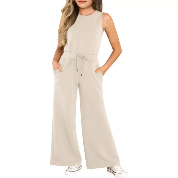 Haloumoning Girl's Jumpsuits Sleeveless Round Neck Wide Leg One Piece Rompers Little Kid Big Kids