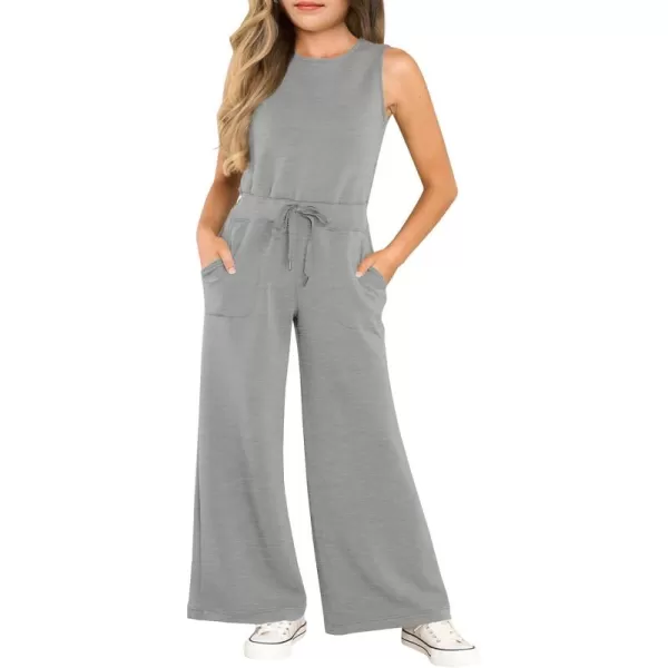 Haloumoning Girl's Jumpsuits Sleeveless Round Neck Wide Leg One Piece Rompers Little Kid Big Kids