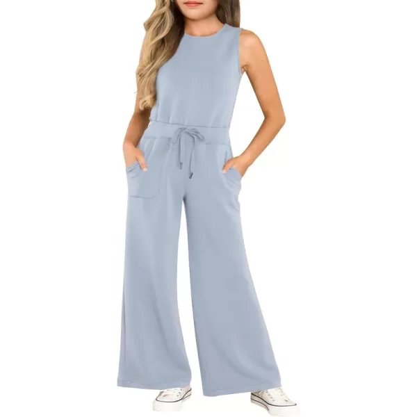 Haloumoning Girl's Jumpsuits Sleeveless Round Neck Wide Leg One Piece Rompers Little Kid Big Kids