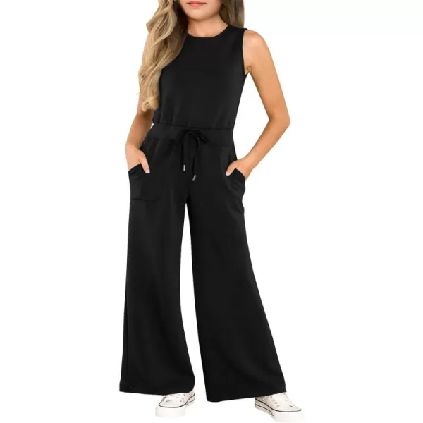 Haloumoning Girl's Jumpsuits Sleeveless Round Neck Wide Leg One Piece Rompers Little Kid Big Kids