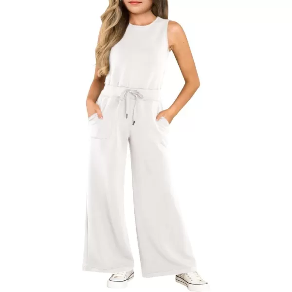 Haloumoning Girl's Jumpsuits Sleeveless Round Neck Wide Leg One Piece Rompers Little Kid Big Kids