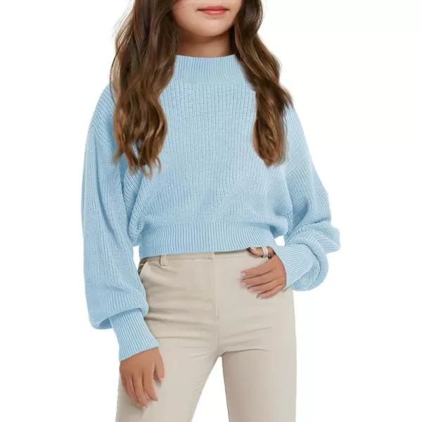 Haloumoning Girls Knit Pullover Sweaters Mock Neck Long Lantern Sleeve Jumper Tops 5-14 Years