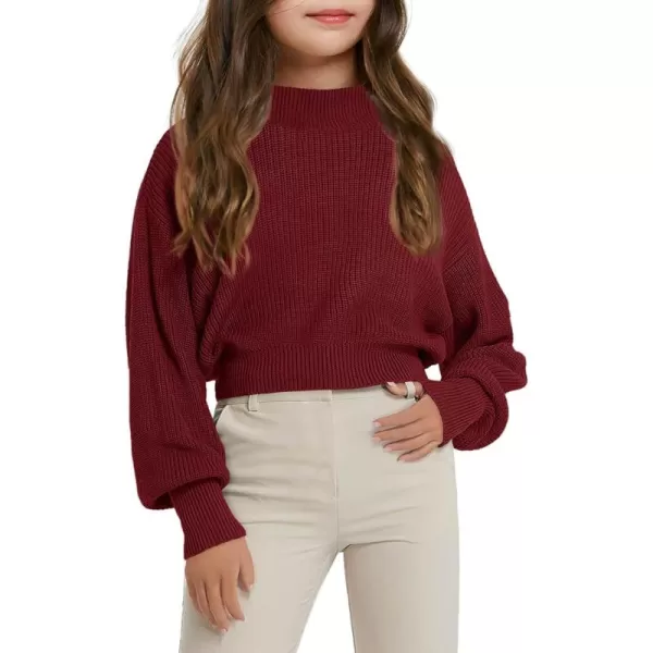 Haloumoning Girls Knit Pullover Sweaters Mock Neck Long Lantern Sleeve Jumper Tops 5-14 Years