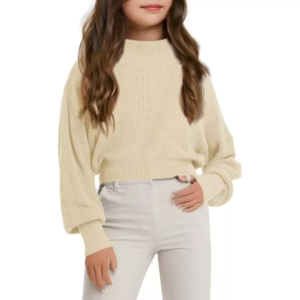 Haloumoning Girls Knit Pullover Sweaters Mock Neck Long Lantern Sleeve Jumper Tops 5-14 Years