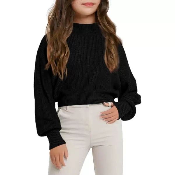 Haloumoning Girls Knit Pullover Sweaters Mock Neck Long Lantern Sleeve Jumper Tops 5-14 Years