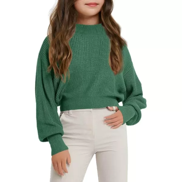 Haloumoning Girls Knit Pullover Sweaters Mock Neck Long Lantern Sleeve Jumper Tops 5-14 Years