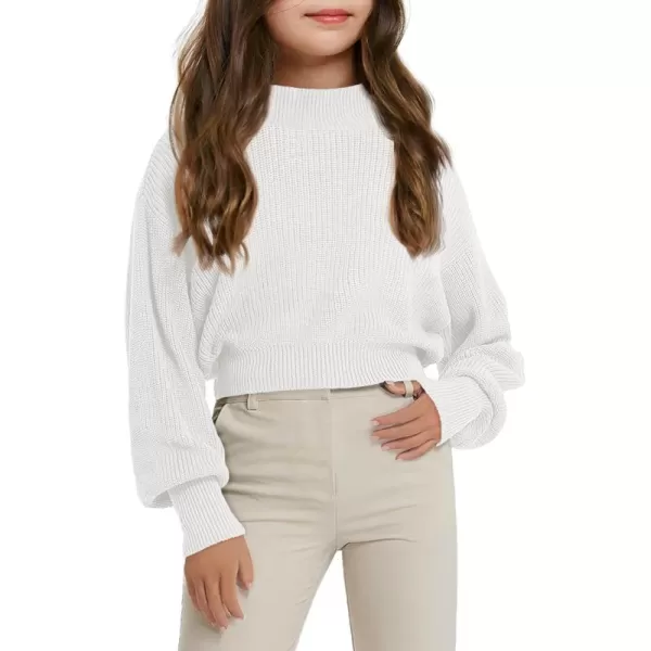 Haloumoning Girls Knit Pullover Sweaters Mock Neck Long Lantern Sleeve Jumper Tops 5-14 Years