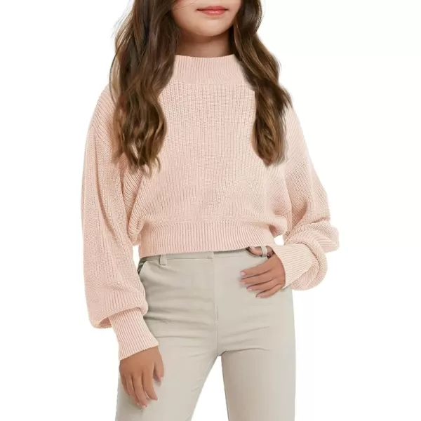 Haloumoning Girls Knit Pullover Sweaters Mock Neck Long Lantern Sleeve Jumper Tops 5-14 Years