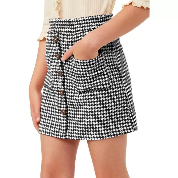 Haloumoning Girls Mini Skirts Kids Front Pocket Button Houndstooth Skirt Fashion Clothes 5-14 Years