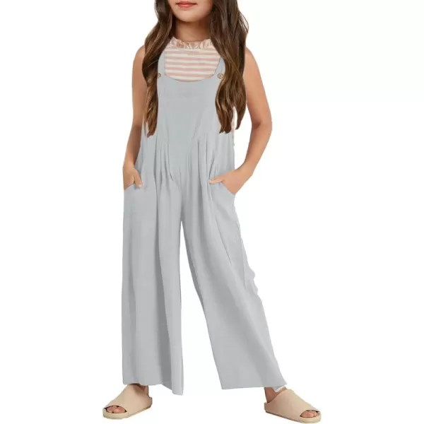 Haloumoning Girls Overalls Kids Casual Sleeveless Wide Leg Jumpsuit Loose Rompers with Pockets 5-14 Years