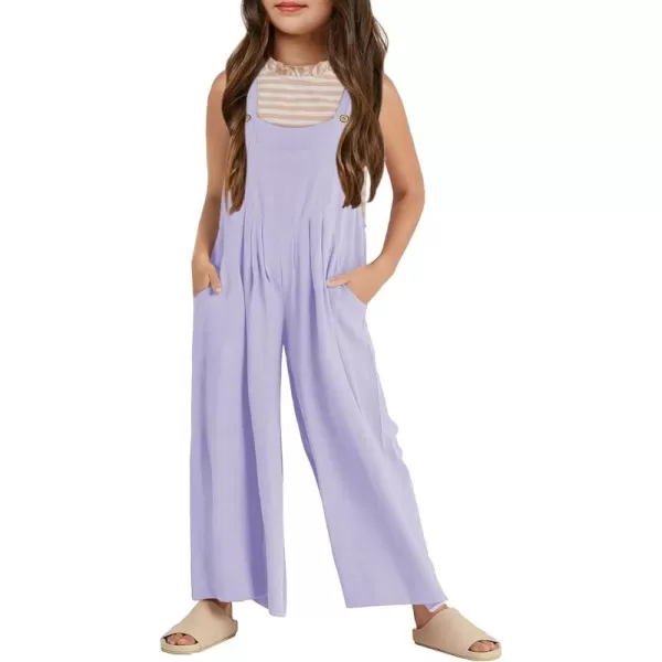 Haloumoning Girls Overalls Kids Casual Sleeveless Wide Leg Jumpsuit Loose Rompers with Pockets 5-14 Years