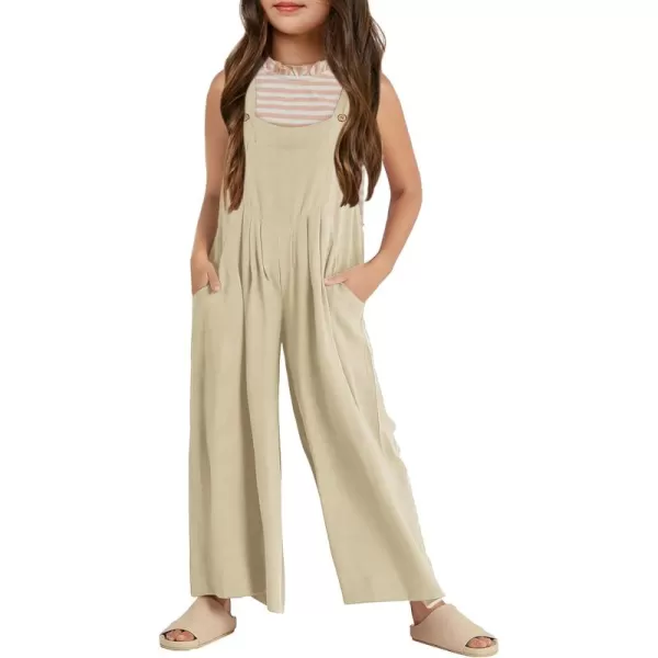 Haloumoning Girls Overalls Kids Casual Sleeveless Wide Leg Jumpsuit Loose Rompers with Pockets 5-14 Years