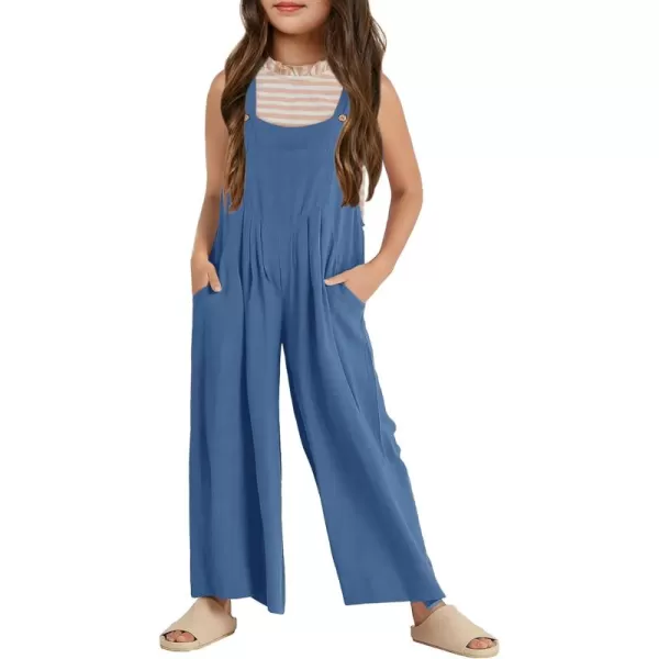 Haloumoning Girls Overalls Kids Casual Sleeveless Wide Leg Jumpsuit Loose Rompers with Pockets 5-14 Years