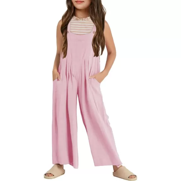 Haloumoning Girls Overalls Kids Casual Sleeveless Wide Leg Jumpsuit Loose Rompers with Pockets 5-14 Years