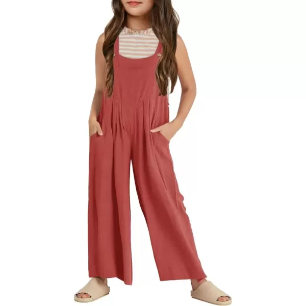 Haloumoning Girls Overalls Kids Casual Sleeveless Wide Leg Jumpsuit Loose Rompers with Pockets 5-14 Years