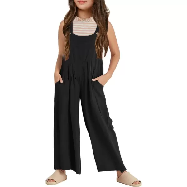 Haloumoning Girls Overalls Kids Casual Sleeveless Wide Leg Jumpsuit Loose Rompers with Pockets 5-14 Years