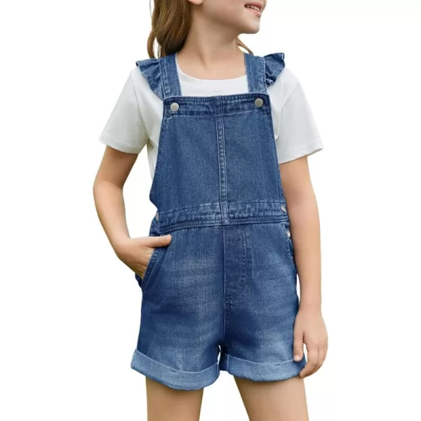 Haloumoning Girls Ruffle Denim Bib Overall Shorts Kids Summer Rompers Jumpsuits Outfit 5-14 Years